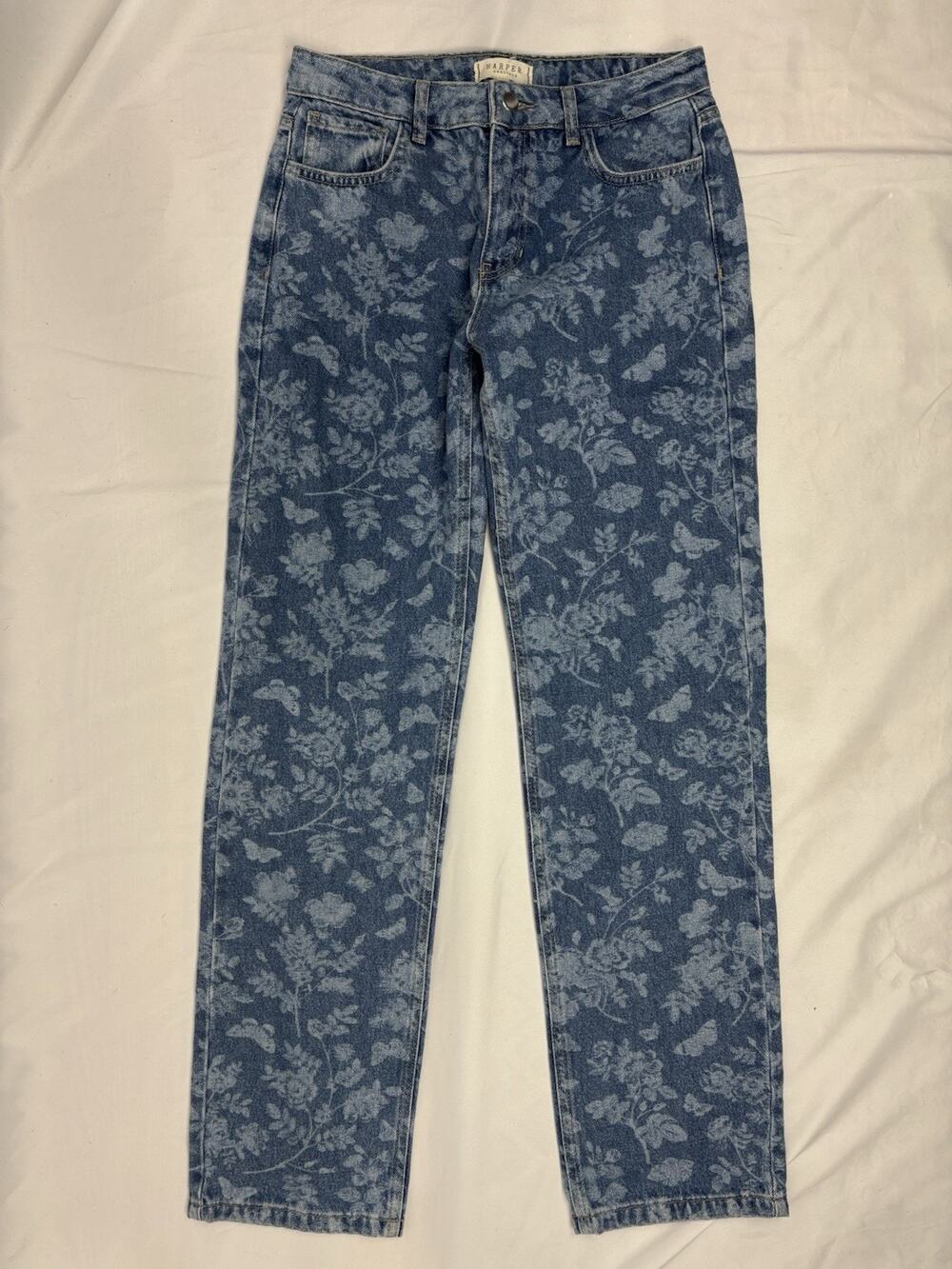 Harper Heritage Womens Blue Jeans Embroidered Floral High Rise Straight Size 26